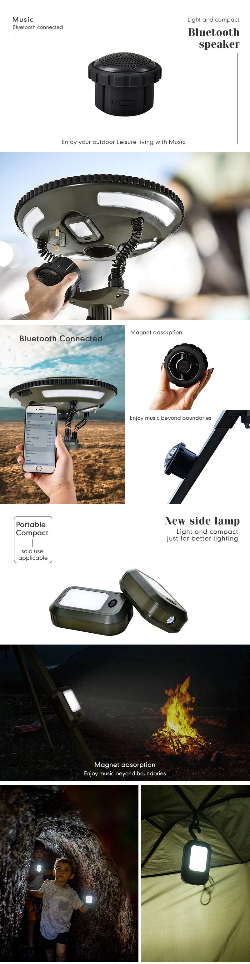 Wild Land Solar LED Rechargeable Camping Light with Bluetooth Speaker