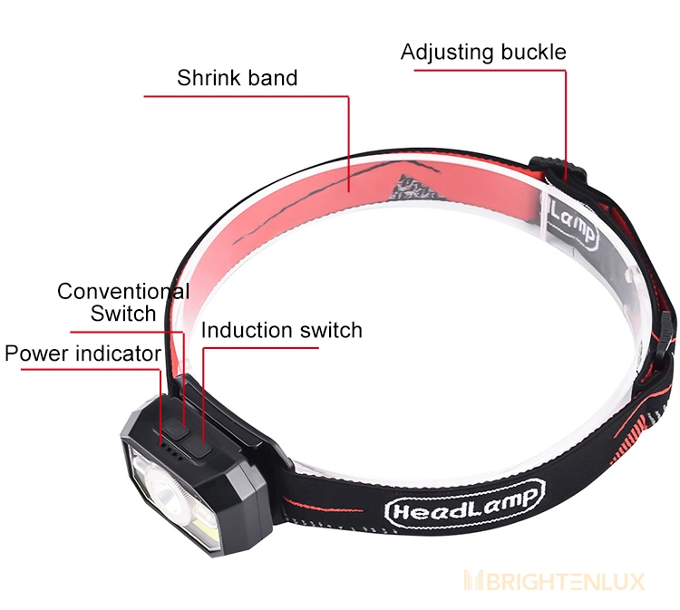 Brightenlux Factory Supply Cheap Lithium Battery XPE COB Bulb Waterproof Multifunctional Sensor Headlamp with Adjusting Buckle