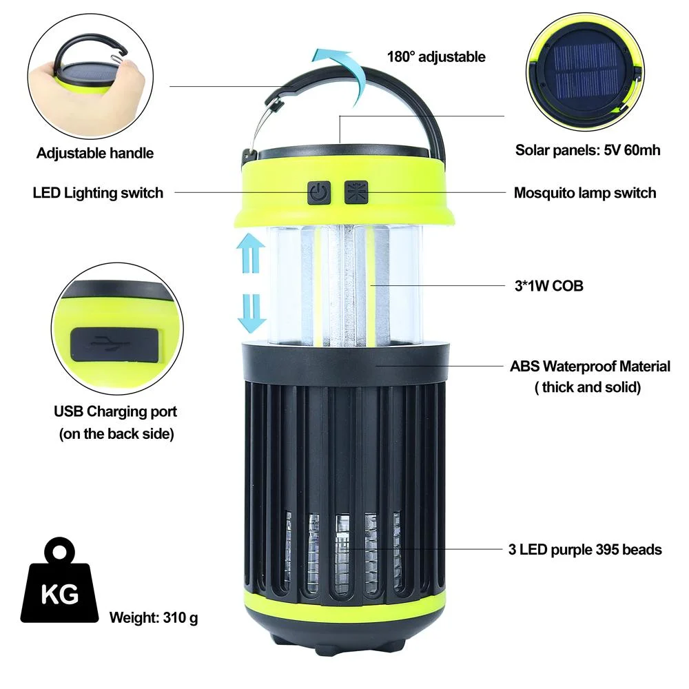 Waterproof Portable Outdoor Mosquito Destruction Lamp Rechargeable LED Solar Lantern Camping Light