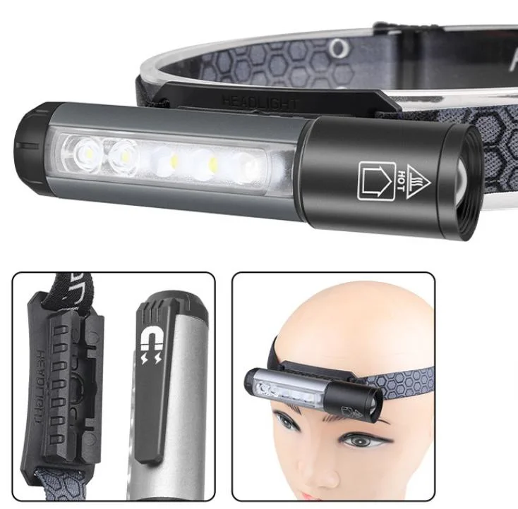 Outdoor Camp Emergency Inspection Rechargeable P50 Headlamp with Telescopic Zoom Function Magnet Clip Mini Portable Head Flash Torch Lamp