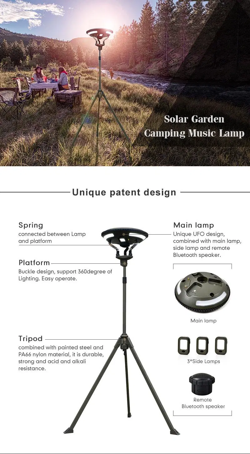 Wild Land Solar LED Rechargeable Camping Light with Bluetooth Speaker