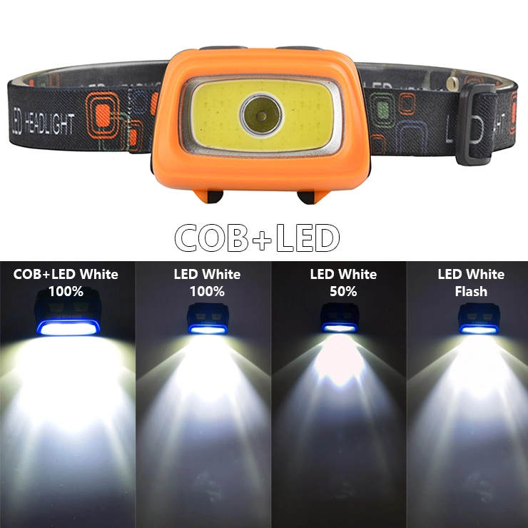 High Power Plastic Multifunctional LED+COB Head Lamp Adjustable Green/Red/White Lighting COB Headlamp