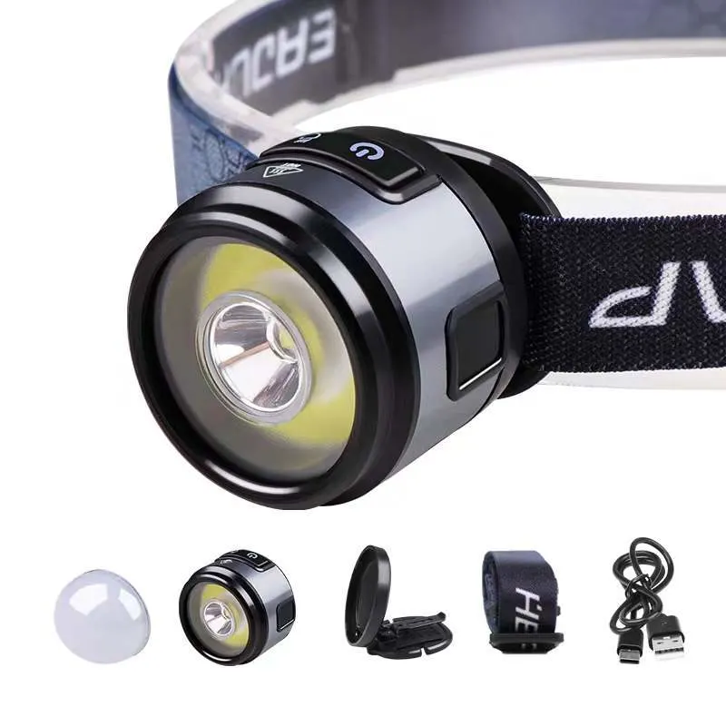 Quality Mini Outdoor Camp Detachable Emergency for Head Torch Lighting 7 Flash Mode Waterproof LED Headlight Aluminum COB LED Headlamp with 2 Switch