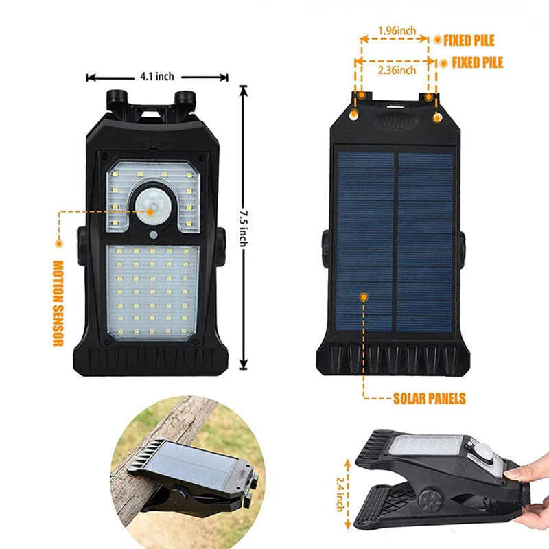 LED Motion Sensor Solar Garden Clip-on Outdoor Camping Light