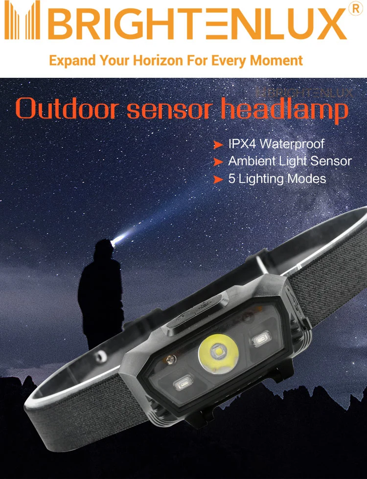 Brightenlux Best High Power Lithium Battery USB Rechargeable Waterproof Sensor LED Rechargeable Hunting Light Headlamp