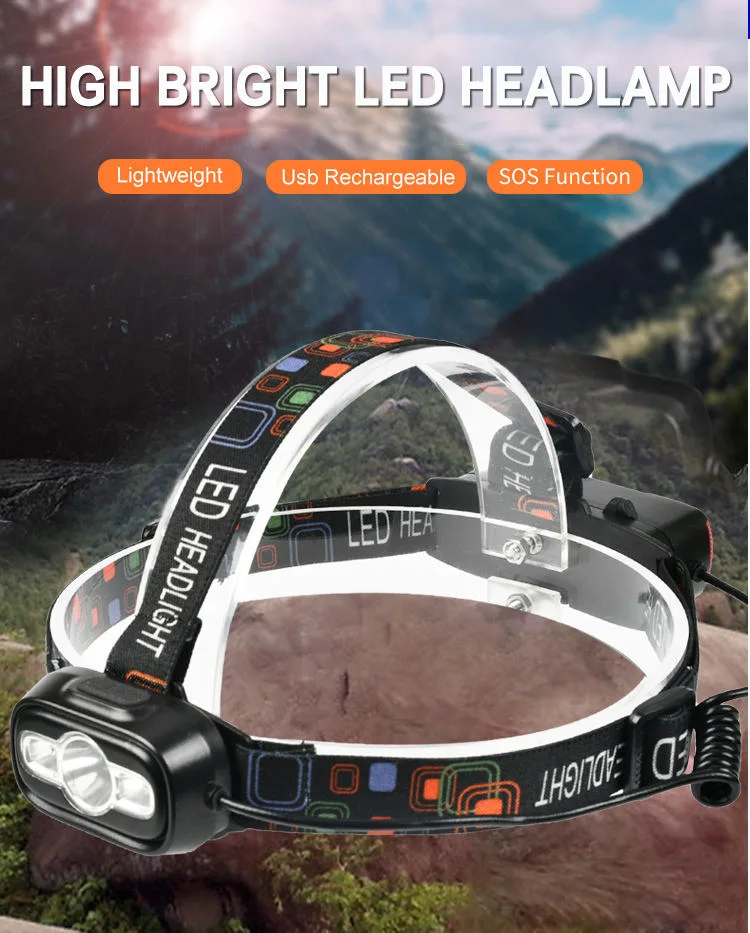 Glodmore2 Factory Supply Adjustable Belt 1*18650 USB Rechargeable Battery LED Headlamp Headlight with 4 Induction Modes