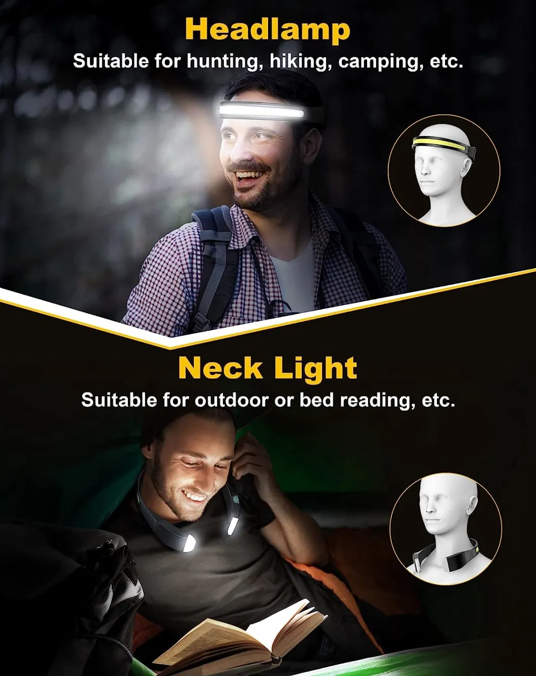 Rechargeable LED Head Flashlight Torch Light Headlamp for Cycling, Hiking