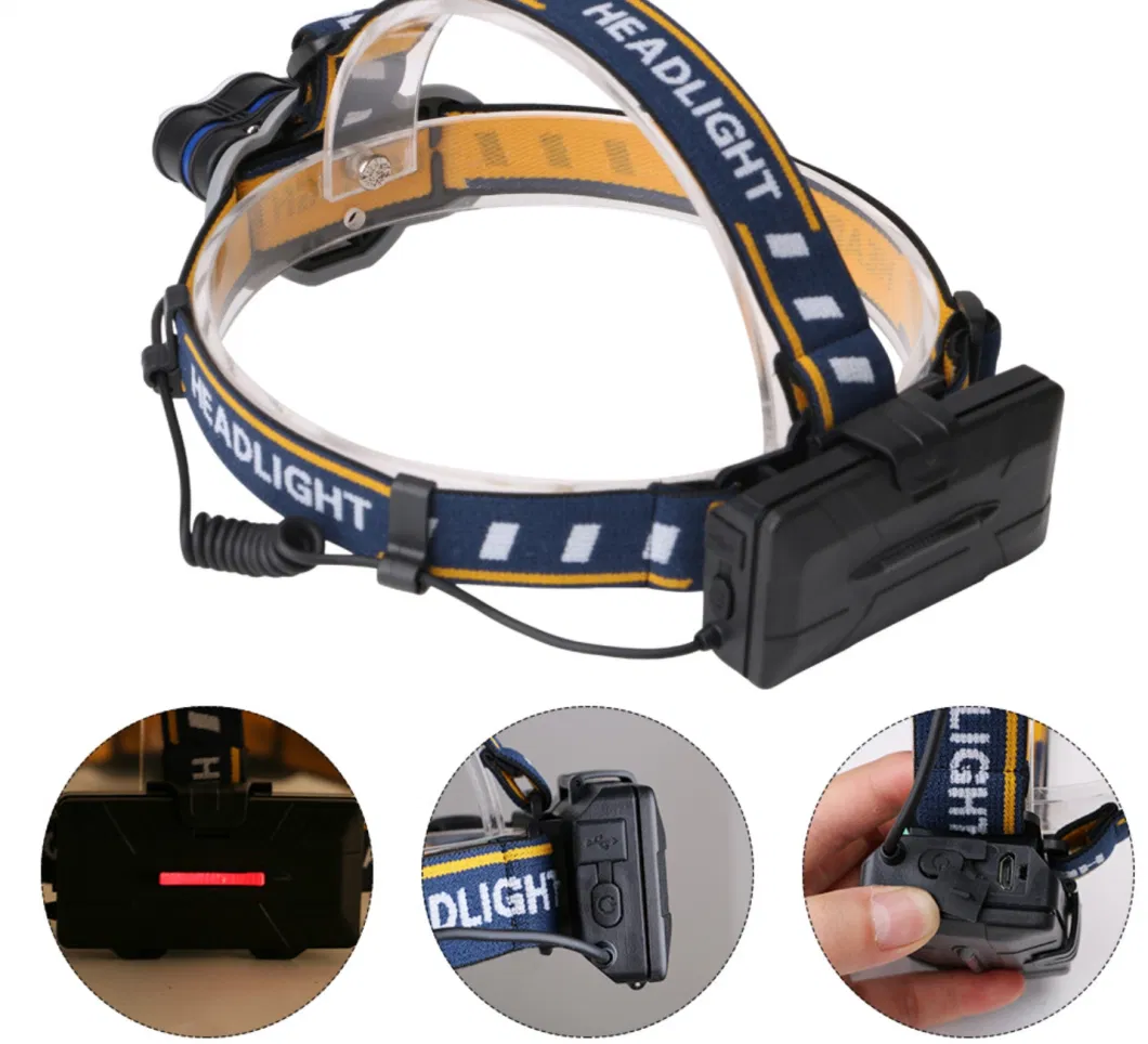 Wholesale Red Warning Flashing Head Torch Light Portable Emergency Rotating Adjustable Head Torch Lamp Camping Headlight Rechargeable COB LED Headlamp