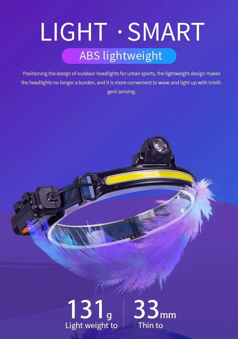 Outdoor Headlight Waving Induction COB High-Brightness Headlight Far and Near Light Work Fishing Headlamp