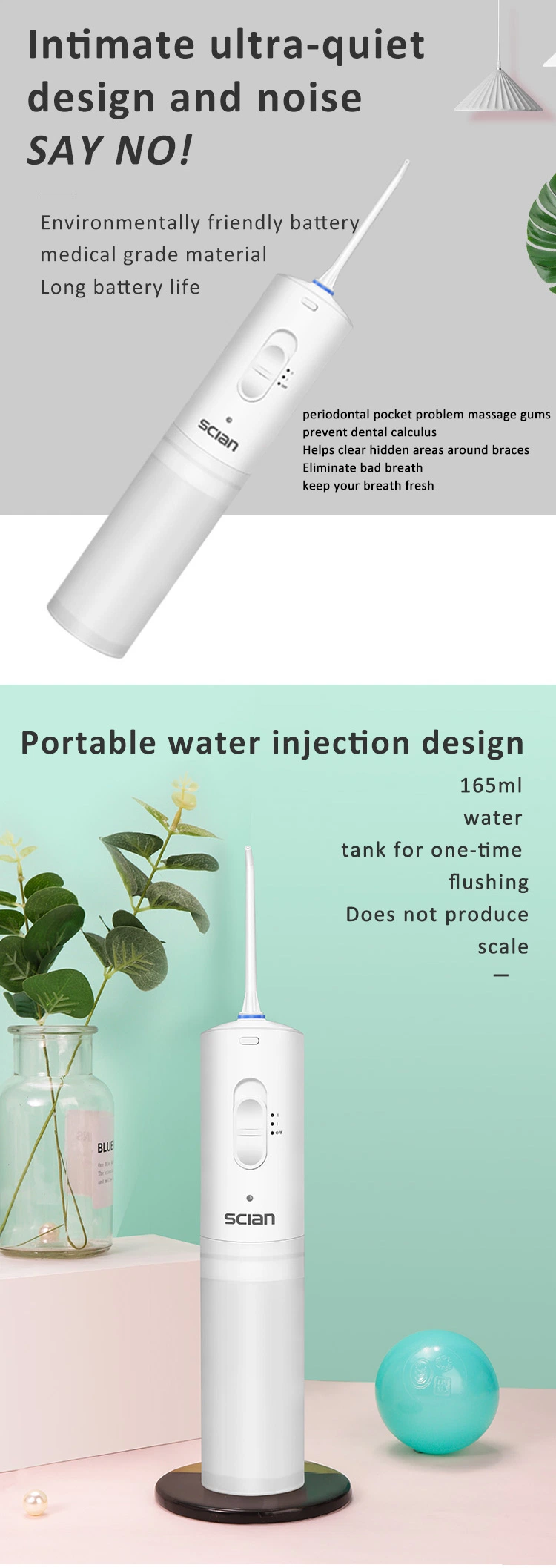 Electric Cordless Water Flosser Low Voice Teeth Cleaner Portable Oral Irrigator