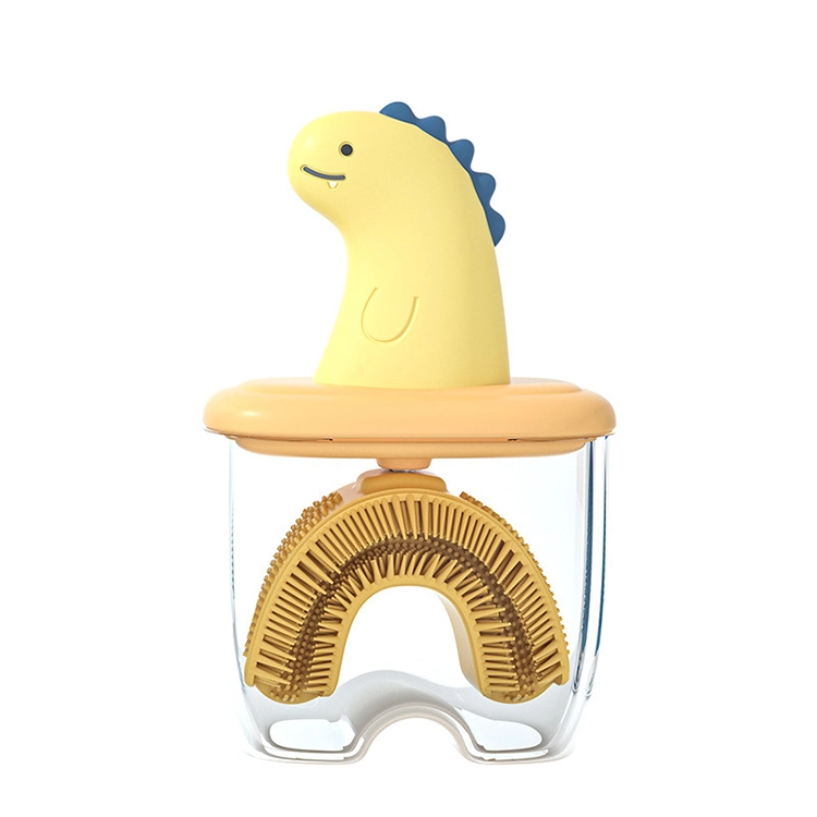 Portable Dinosaur U-Shaped Kids Toothbrush Soft Hair Massage Dust Cover Food Silicone ABS Manual Toothbrush