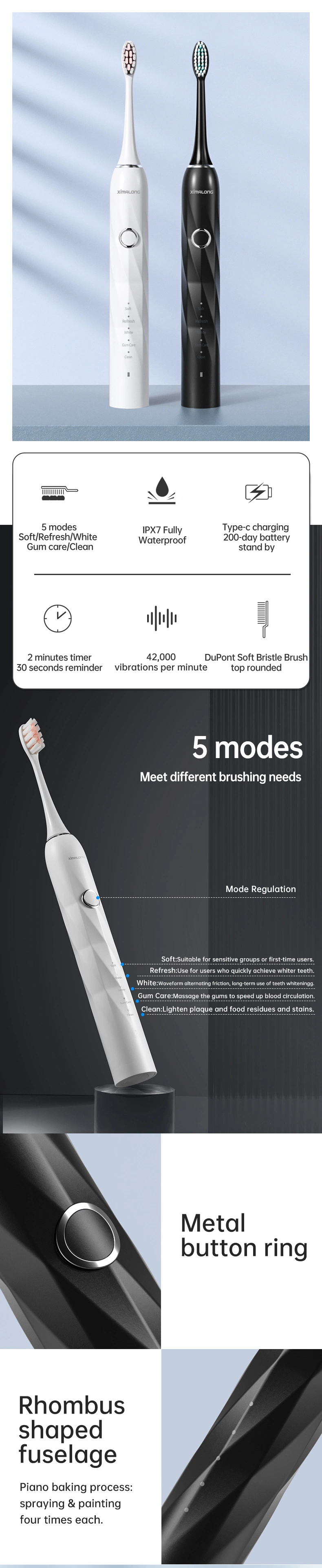 Adult Waterproof Personalized China Private Label USB Rechargeable Smart Ultrasonic Electronic Sonic Electric Toothbrush