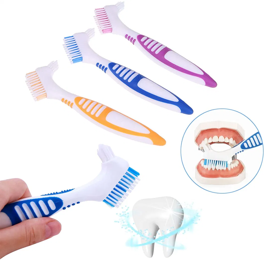 PVC+TPR Colorful Double Head Hard Nylon Bristle Denture Brush