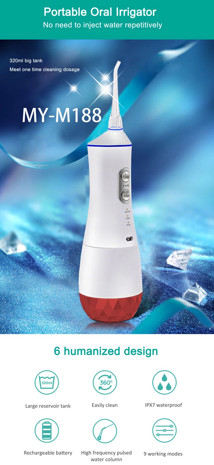 My-M188 Household Device USB Rechargeable Water Flosser Deep Cleaning 320ml Dental Oral Irrigator 2021