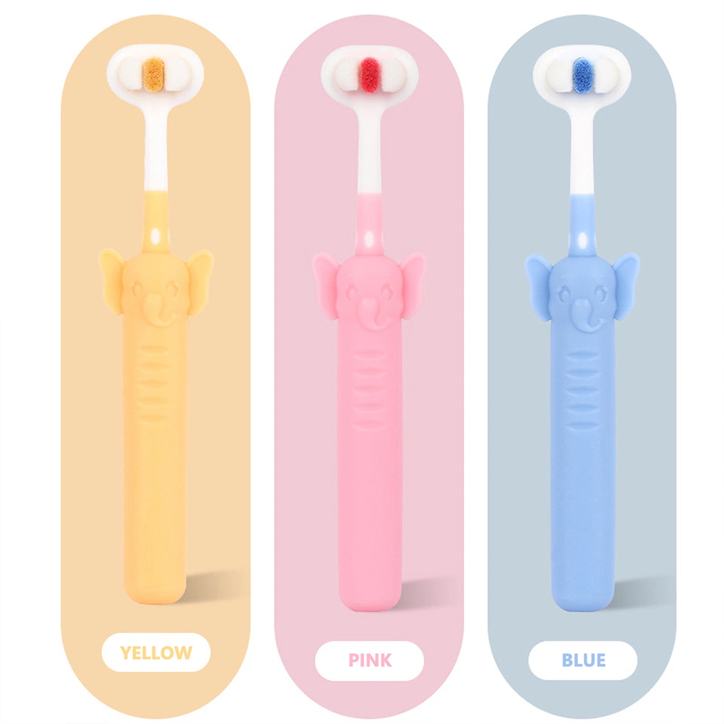 OEM Cute Elephant Design Handle 3-Sided Bristle Toothbrush for Kids