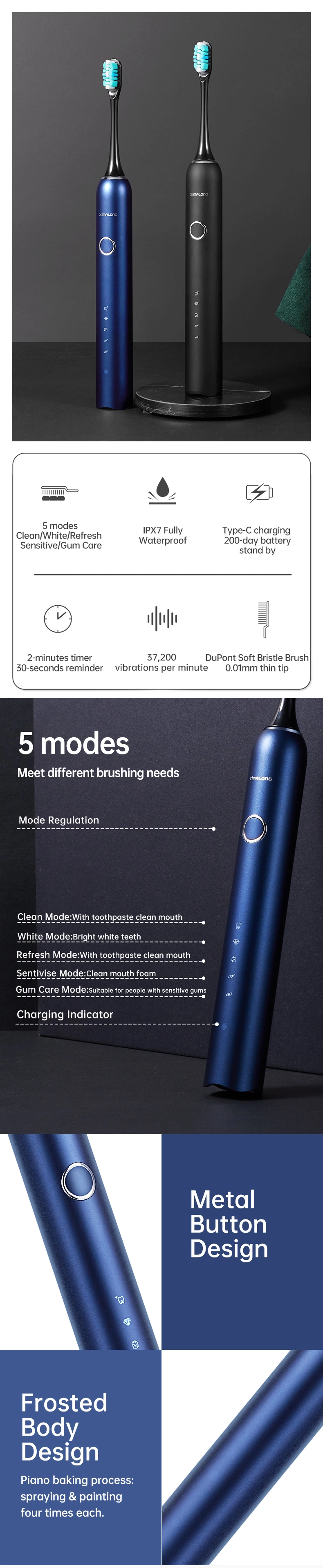 CE/ Amazon Supplier OEM High Cost Performance Replaced Head Teeth Whitening Ipx7 Sonic Electric Toothbrush