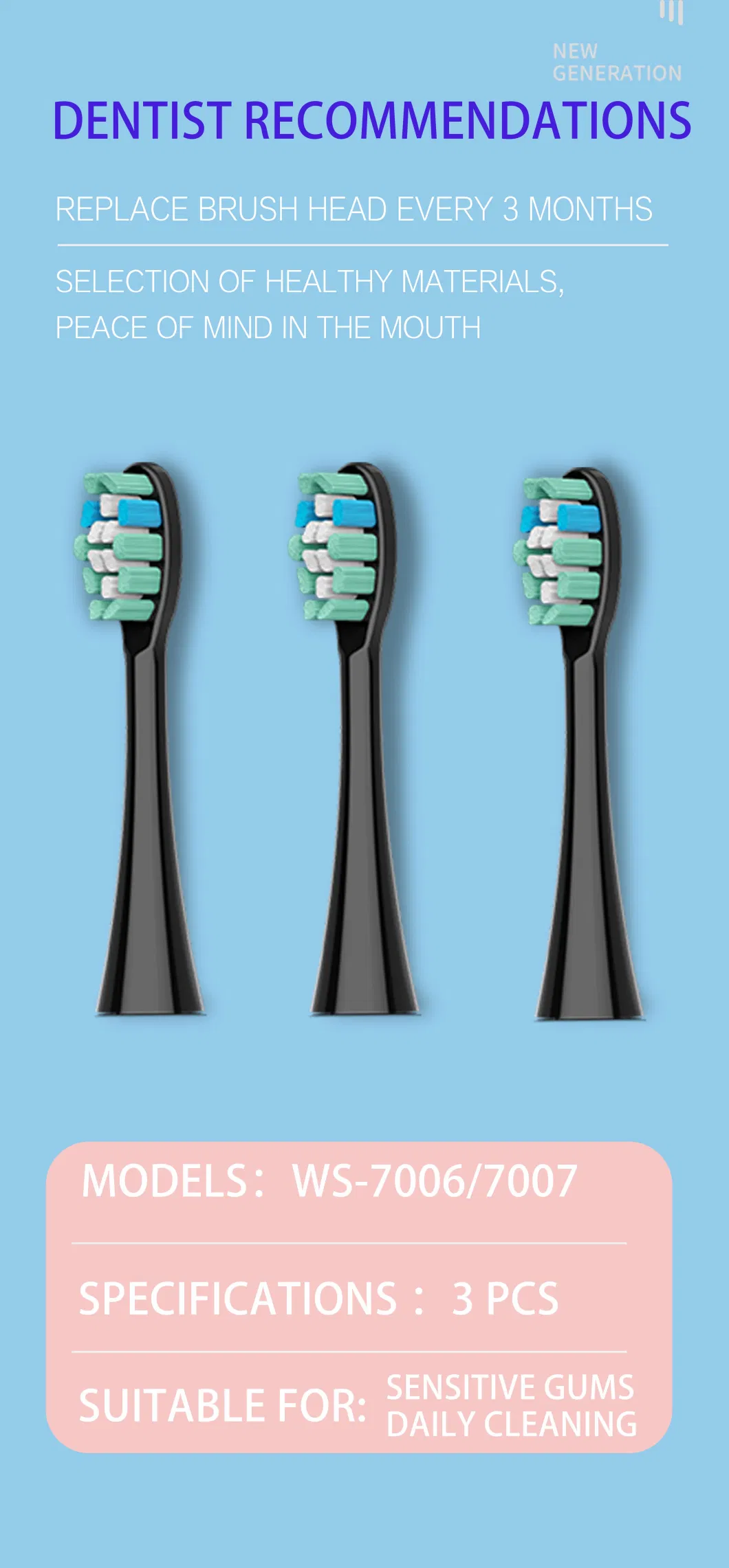 Indicator Bristles Rotating Advanced Replacement Head for Electric Toothbrush