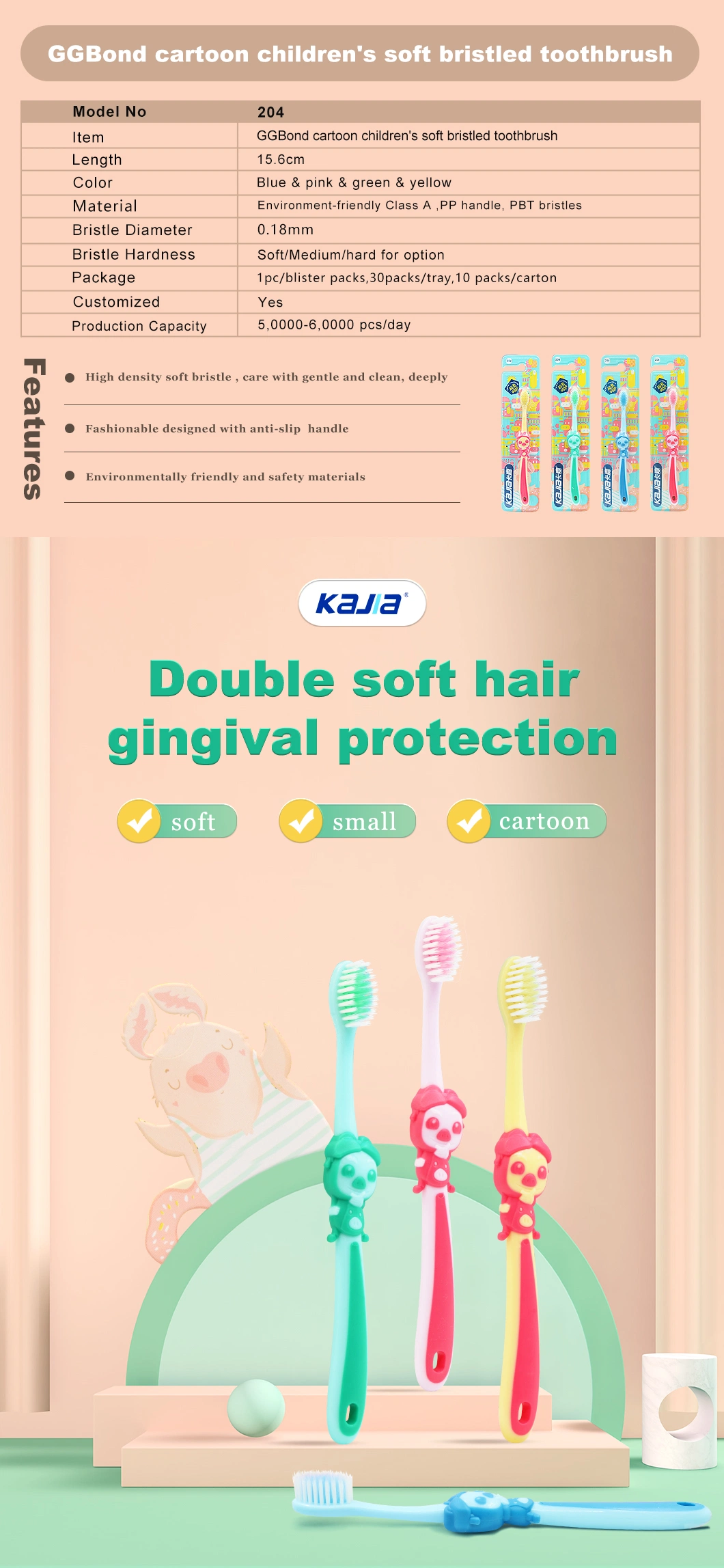 Cute Design OEM Eco Biodegradable Soft Kids Toothbrush Manual Toothbrush Children&prime;s Toothbrush