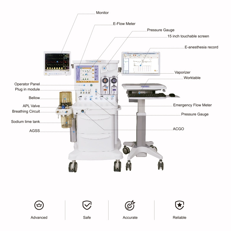 Chenwei Cmw-303 CE Approved Anesthesia Workstation with Electronic Flow Meters