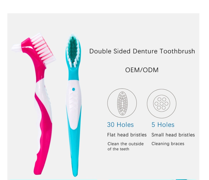 OEM Logo High Quality Hard Bristle Deep Cleaning Double Sided Elderly Denture Toothbrush