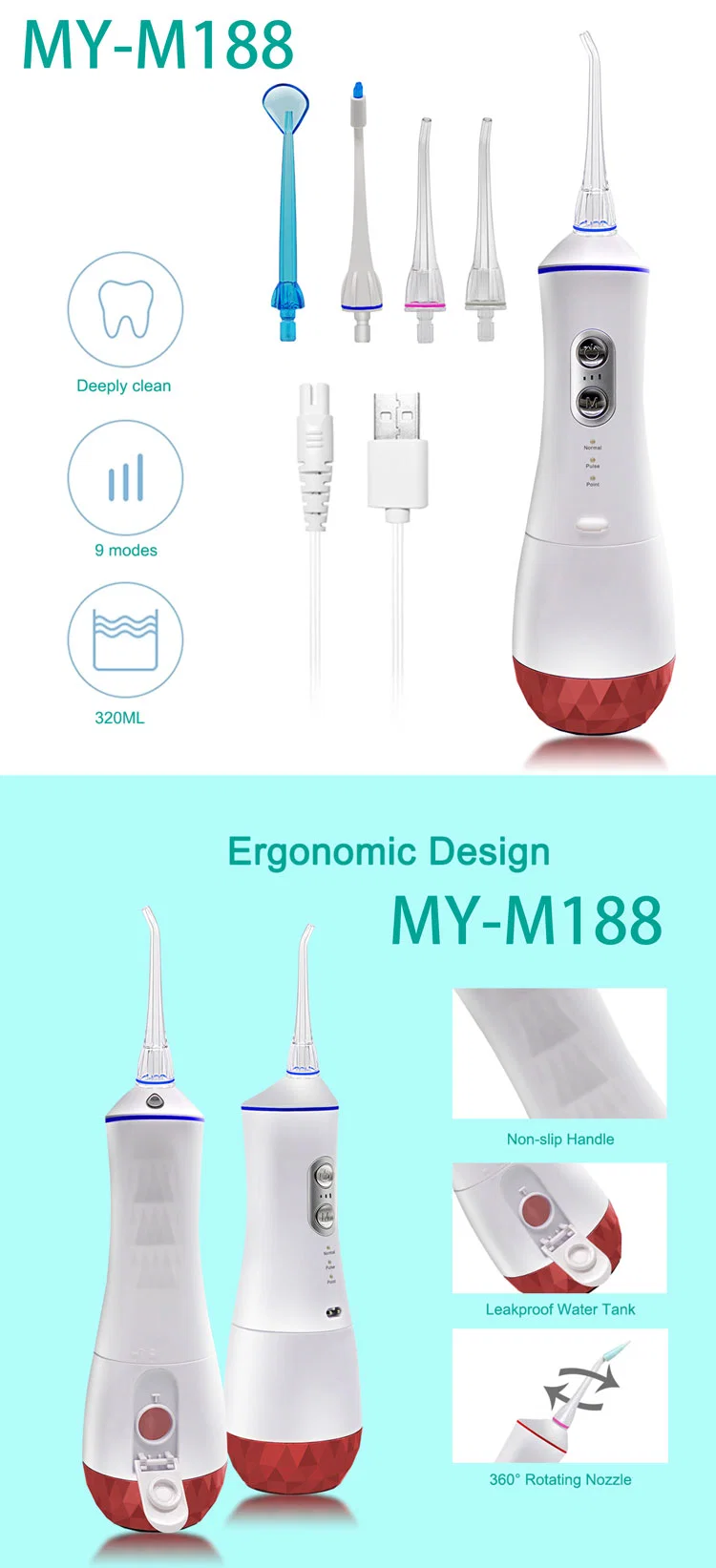 My-M188 Household Device USB Rechargeable Water Flosser Deep Cleaning 320ml Dental Oral Irrigator 2021