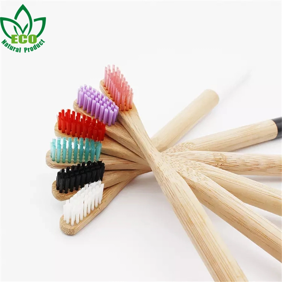 Custom Charcoal Round Handle Colorful Unique Wholesale Bamboo Toothbrush with Bamboo Bristles