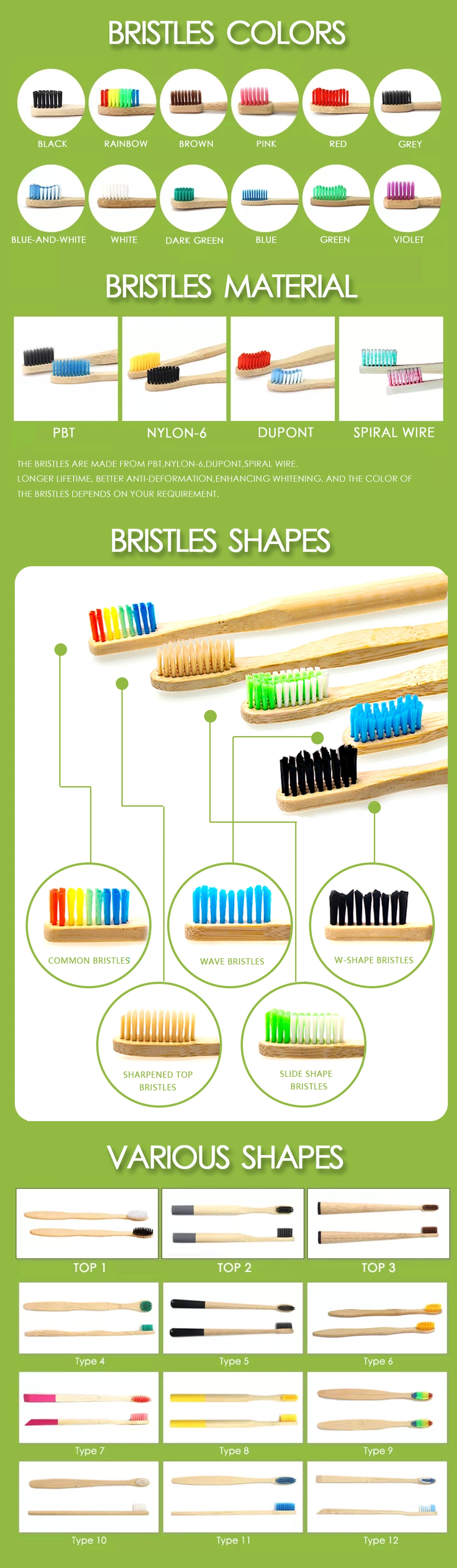 Customized Logo BPA Free Biodegradable Natural Charcoal Bamboo Toothbrush