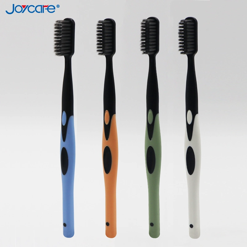 High Quality Two Pack Toothbrush with Bamboo Charcoal Soft Bristles Rubber Handle Toothbrush with Customized Logo