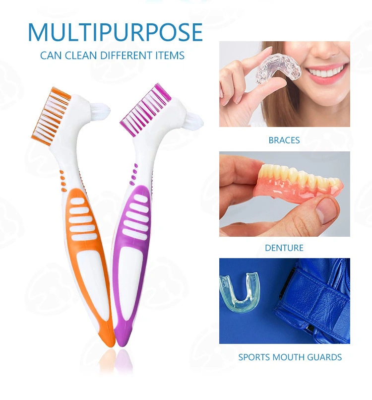 Double Bristle Head Portable Denture Cleaning Brush False Teeth Brush for Denture Care