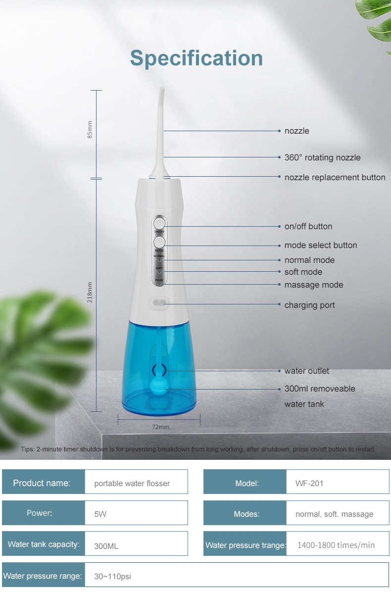 OEM Irrigator Portable Dental Water Flosser USB Rechargeable Water Jet Floss Tooth