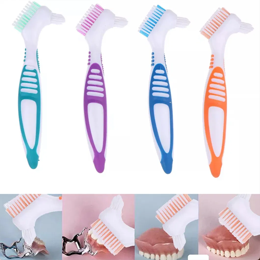 Double Head Nylon Bristle Denture Cleaning Brush with Blister Card OEM Customized Logo