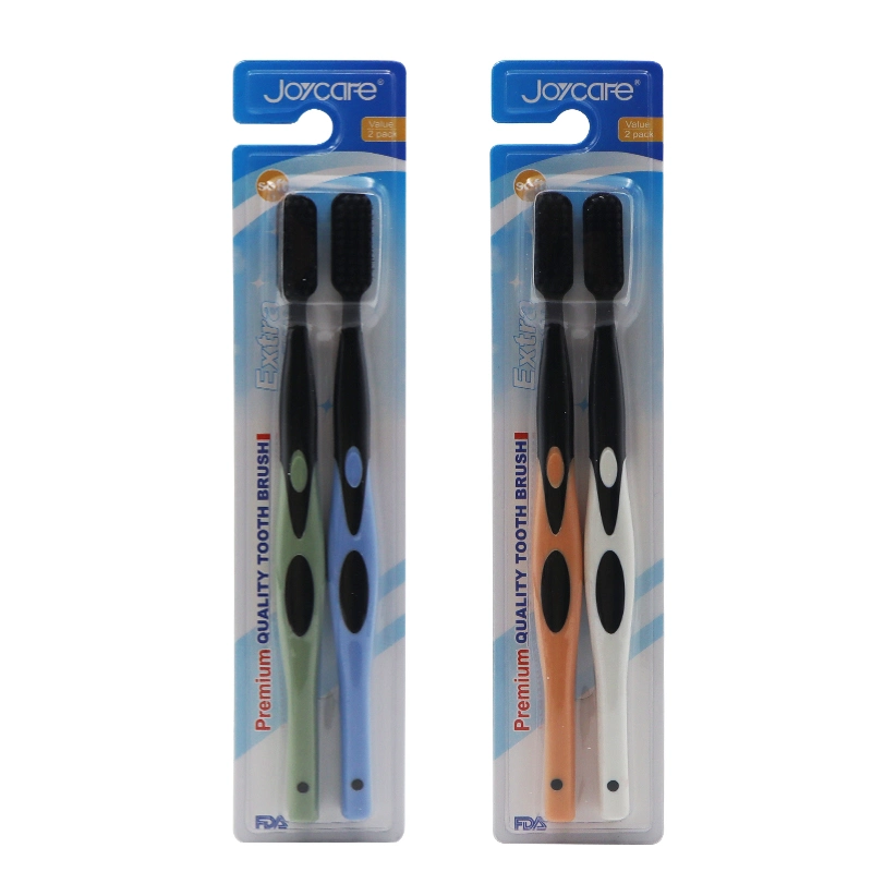 High Quality Two Pack Toothbrush with Bamboo Charcoal Soft Bristles Rubber Handle Toothbrush with Customized Logo