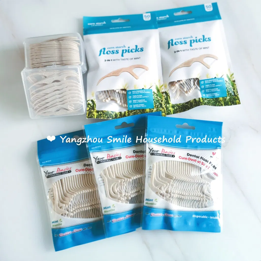 Biodegradable Wheat Straw Family Eco Dental Floss Picks with FDA