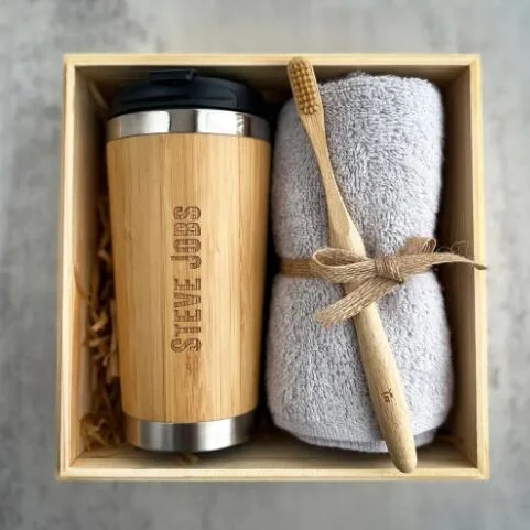 Customized Bamboo Vacuum Cup Towel Bamboo Toothbrush Gift Box Set