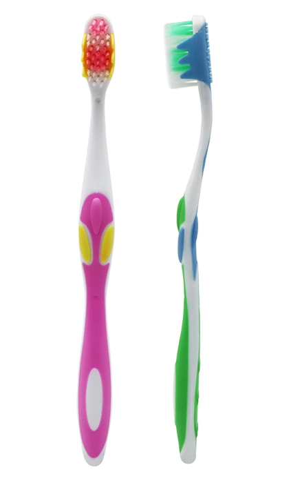 Hot Salling Small Brush Head/Rubber Handle/Soft Bristles Adult Toothbrush with Tongue Scraper