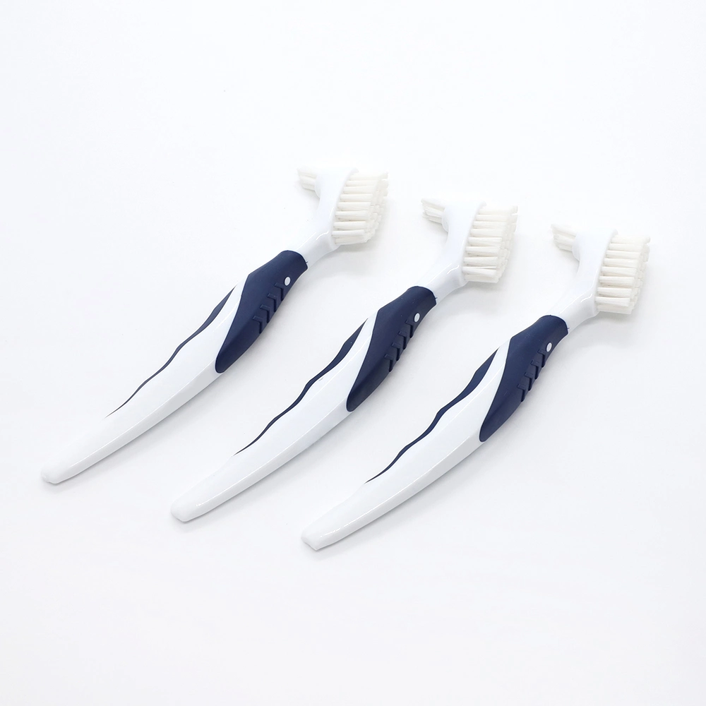 Double Head Nylon Bristle Denture Cleaning Brush with Blister Card OEM Customized Logo