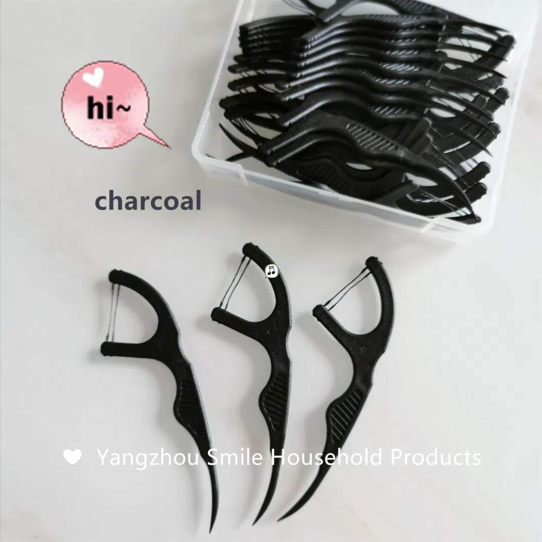 FDA Eco Bamboo Charcoal Dental Floss Picks with OEM Service