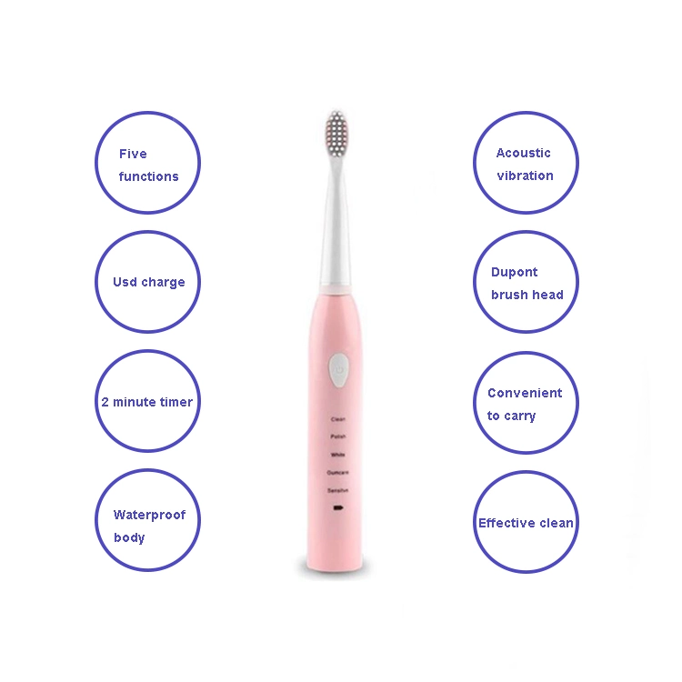 5 Cleaning Modes Travel Plastic Best Adult Sonic Electric Toothbrush Js303