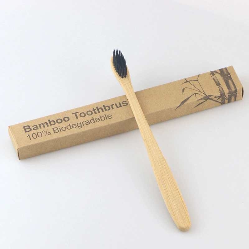 Custom OEM Free Laser Logo Round Handle Charcoal Bristles Bamboo Toothbrush Pack