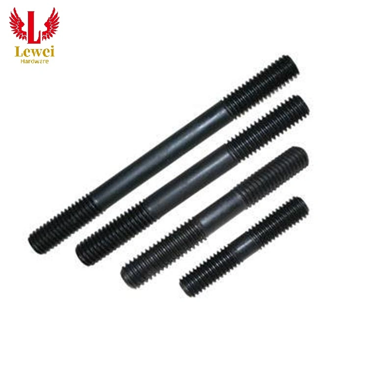 Fastener Double End Threaded Rod Stud Bolt High Strength 8.8 Grade ASTM A193 B7 Carbon Steel Black Oxide Stud Bolts Threads