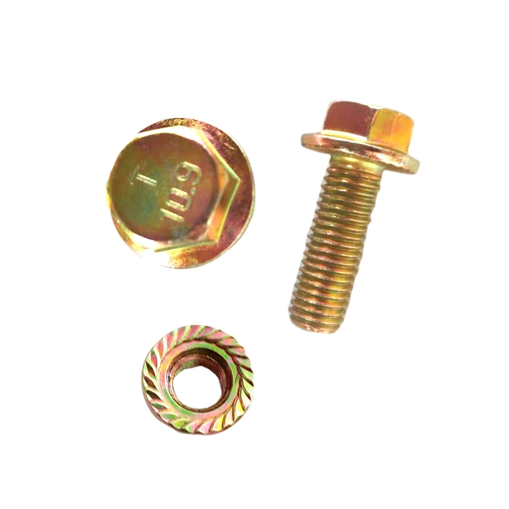 Yellow Zinc Flange Bolt Grade 4.8 Fasteners Wholesale Carbon Steel 4.8/ 8.8/ 10.9/ 12.9 Ect DIN Fully Thread 10mm-500mm Building