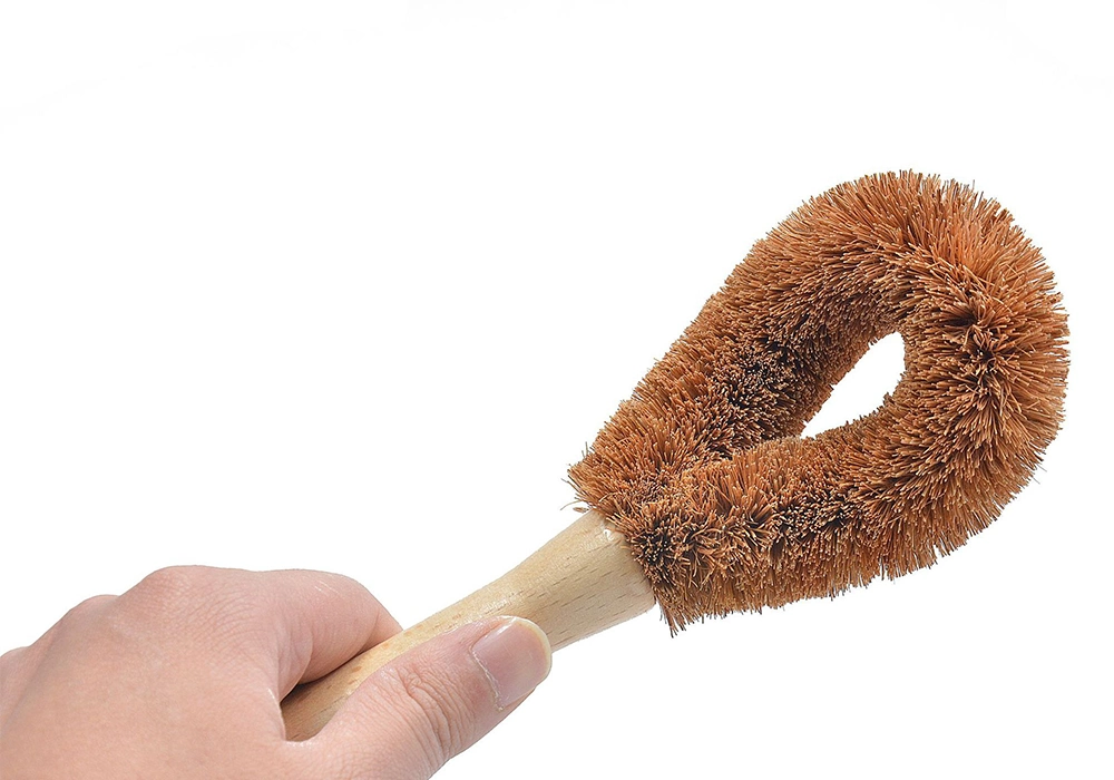 Aveco 100% Brown Eco Washing Wooden Handle Coconut Fiber Brush for Milk Bottle Cleaning Kitchen Custom Laser Logo