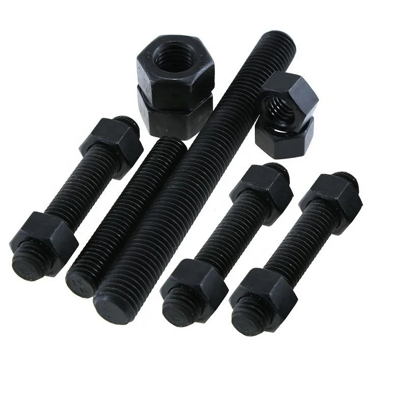 Fastener Double End Threaded Rod Stud Bolt High Strength 8.8 Grade ASTM A193 B7 Carbon Steel Black Oxide Stud Bolts Threads