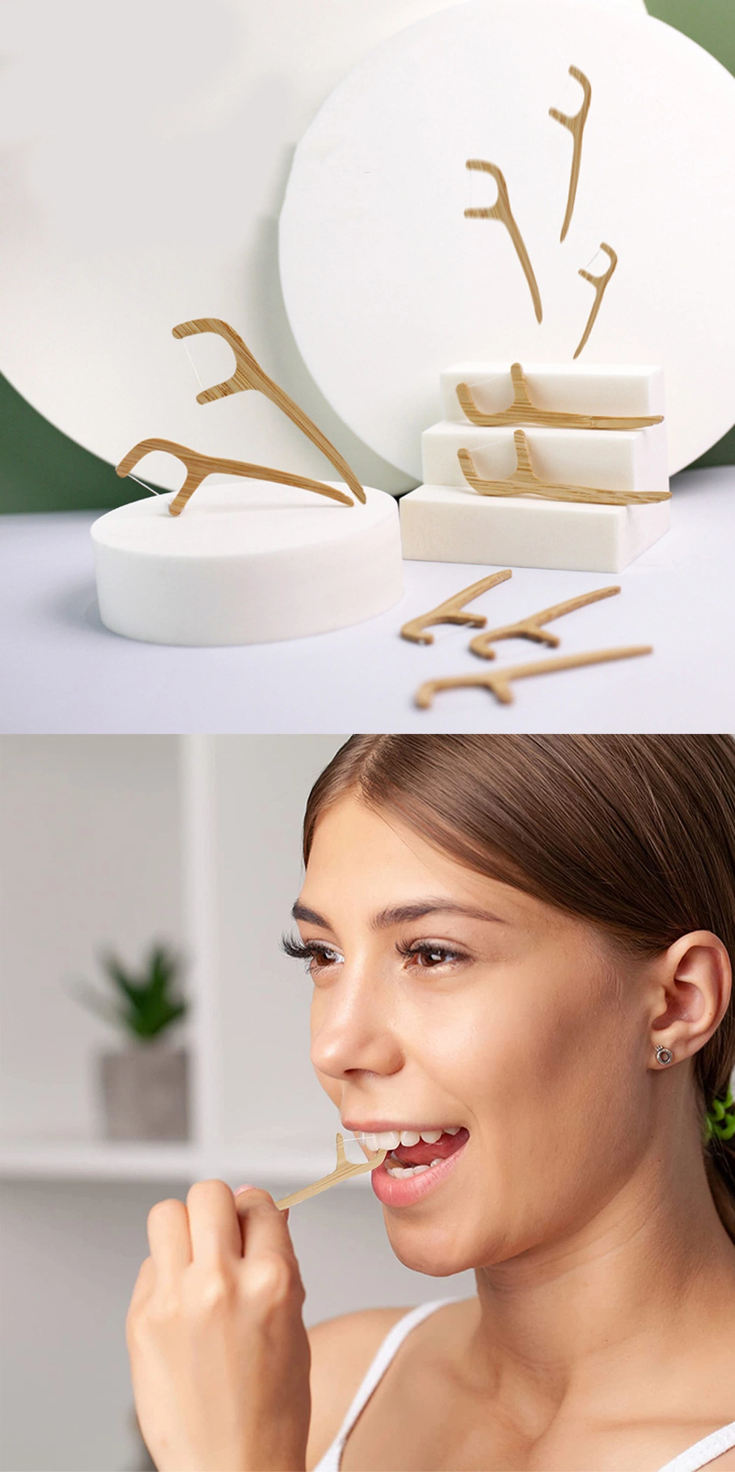 OEM Biodegradable Eco Friendly Bamboo Flosser Bamboo Dental Floss Pick