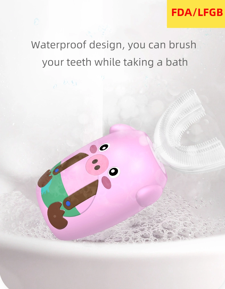 Silicone Brush Head Ultrasonic Automatic U-Shape Kids&prime; Training Electric Toothbrush