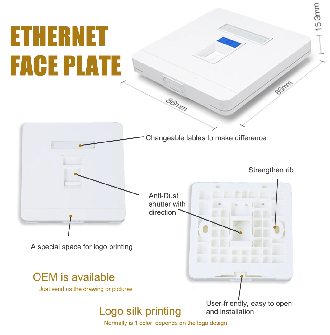 Le Plastic Cat5e UTP 2 Ports Data Outlet Fiber Optic Faceplate