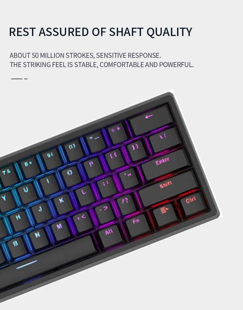 Jq305L Single-Channel Character Luminescence High Quality Gaming Keyboard Blue Switches 7-Color RGB Backlit Mechanical Single-Channel Character Luminescence