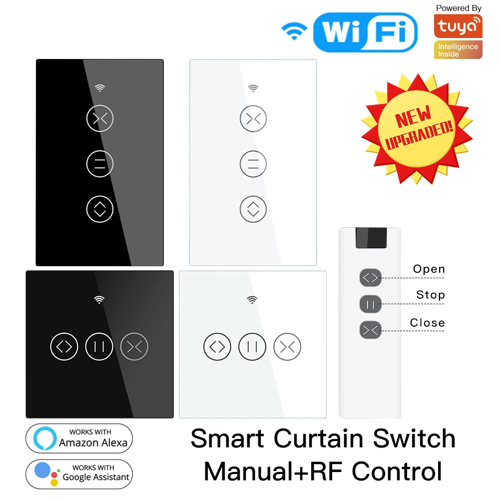 Moes Smart Touch Wall Switches for Curtains Roller Blinds Shutters Motors with Backlight WiFi RF MHz433 Wireless Remote Control 2/3 Way Multi Association