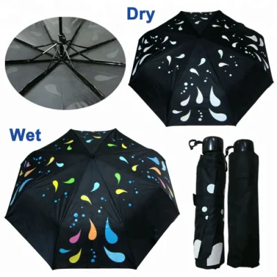 China Factory Promotion Color Cambio de paraguas lluvia y sol automático Paraguas plegable agua Cambiar color exterior Auto Regalo paraguas para Niños
