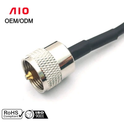 Conector macho de crimpado UHF PL-259 90-Degree adaptador en ángulo recto RG58 RG142 LMR195 cable coaxial de plata para aplicaciones RF